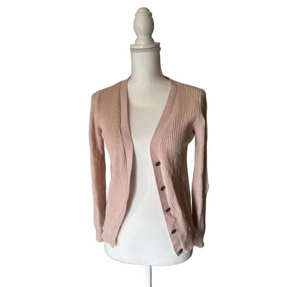 CAbi Light Pink Ribbed Knit Cardigan with Lace-Up Back Detail - Picture 1 of 6